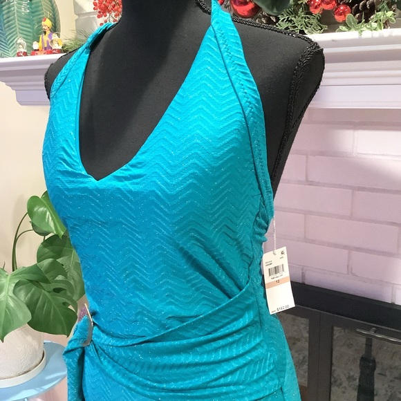 #312 NWT Trina Turk Swim & Spa Collection Teal Shimmer Swimsuit Size 12 - Picture 4 of 11
